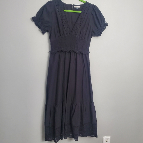 American Eagle Outfitters Dresses & Skirts - American Eagle Eyelet Tiered Smocked Lined Midi Dress Black Cottagecore NWOT M